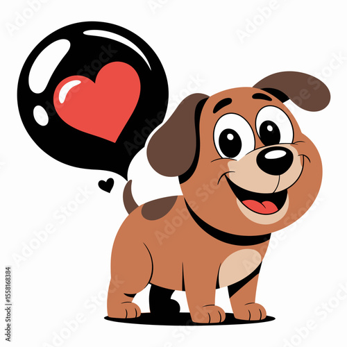 Happy Dog with Heart Balloon