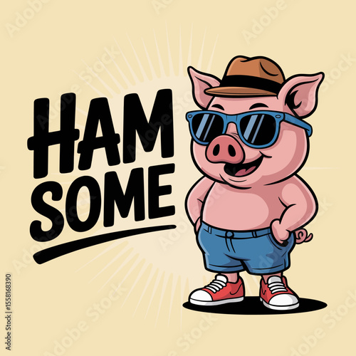 Cool Pig 'Hamsome' Cartoon