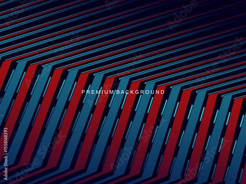 This abstract background features a pattern of diagonal lines in a red and dark blue gradient that creates an effect of depth and movement.