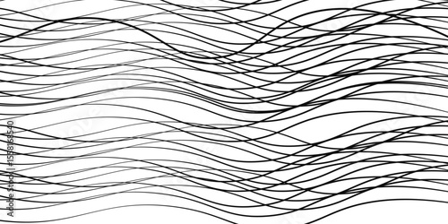 hand draw Curve wave seamless pattern. Thin line wavy abstract vector background. Curve wave seamless pattern. Line art striped graphic modern