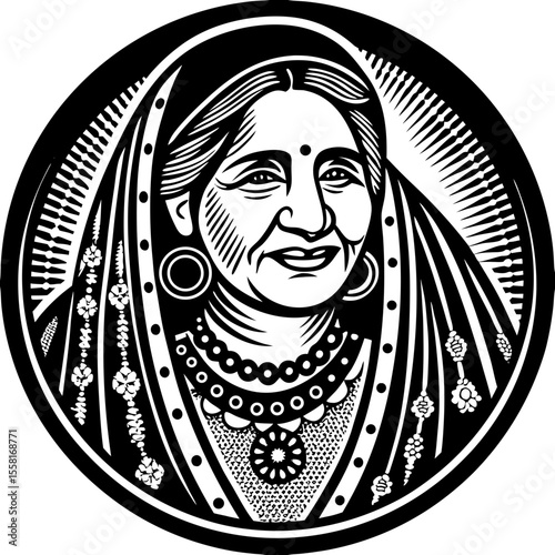 elderly arab woman (linocut style)