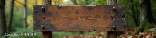 Weathered oblong wood signpost, dual panels, dark frame , support, poles