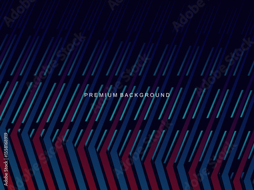 This abstract background features a pattern of diagonal lines in a red and dark blue gradient that creates an effect of depth and movement.