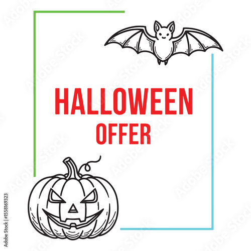 Spooky halloween offer jackolantern bat design