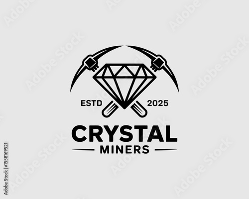 Crystal Miners Logo with Pickaxe and Diamond