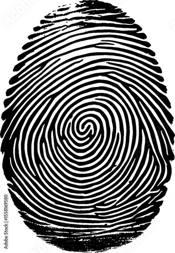 Fingerprint, and finger mark of thumb. Detailed simple thumbprint an evidence of crime. Biometric fingerprint design.
