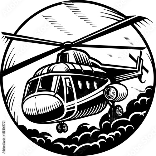 helicopter (linocut style)