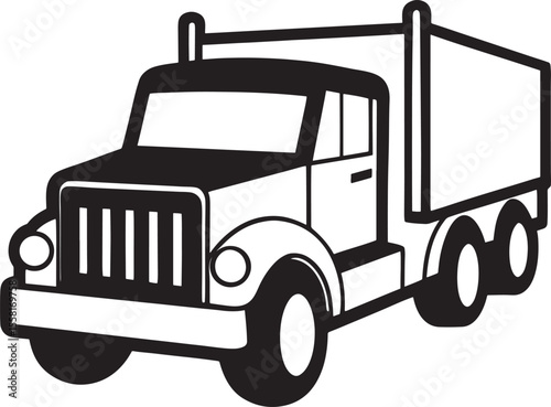 Black silhouette of a semi-truck with trailer isolated on white background