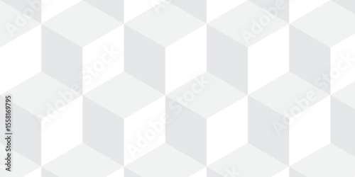 White geometric cube creative concept triangle overlap square technology background. digital cubes fabric and wallpaper grid block texture background.	