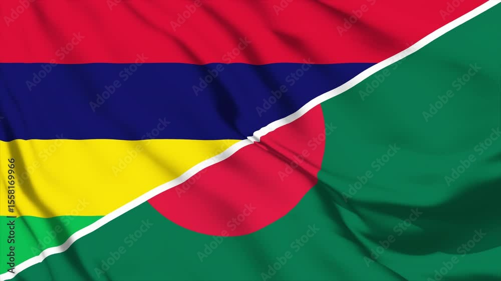 waving merged flags animation of bangladesh and mauritius