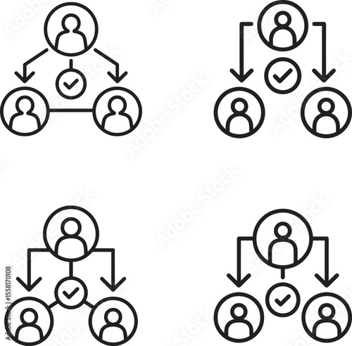 Team structure icons showing hierarchy and approval with checkmarks