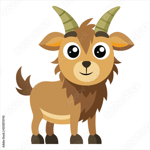 Goat head cartoon mascot, quirky expression, white background