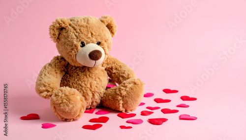 Teddy Bear with Hearts with Copy Space