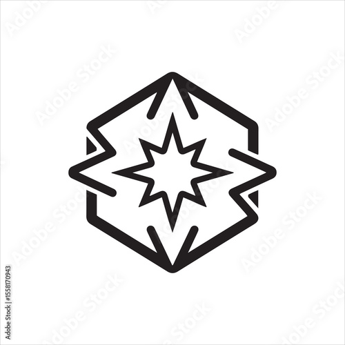 Geometric starburst bursting outward from a hexagonal outline