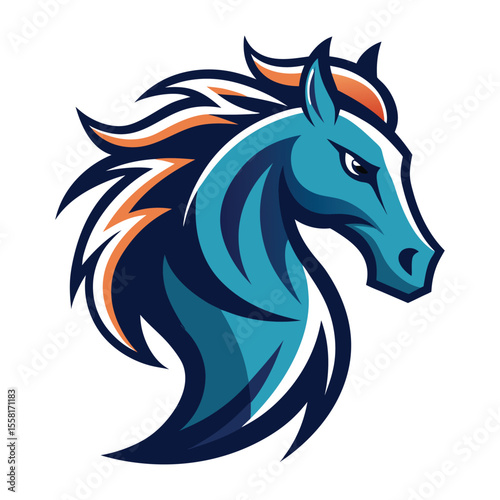 horse head mascot  flowing mane  dynamic look  whi
