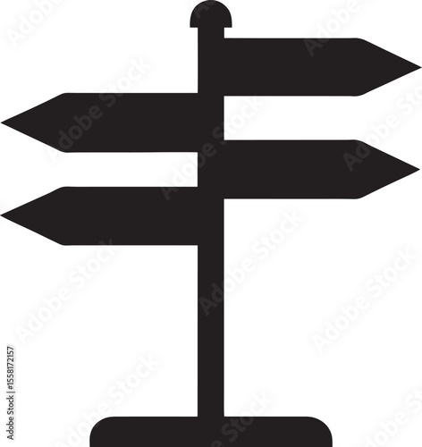 Black silhouette of a directional signpost with multiple arrows isolated on white background