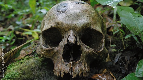 Human Skull Resting in Nature