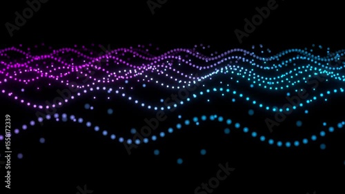 Abstract point-cloud wave surface 3D loop animation can be used in data-flow dashboards, tech-conference backdrops or music visualizers