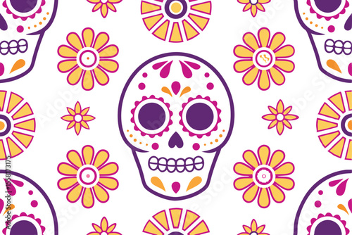 Colorful Skull and Flower Seamless Pattern Vibrant Design