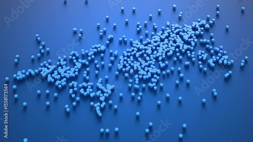 Blue hexagonal world map 3D animation. Can be used in data dashboards, logistics explainers or fintech intros