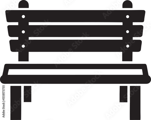 Simple black silhouette of a park bench isolated on white background