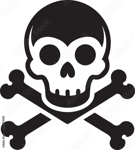 Classic black skull and crossbones symbol silhouette isolated on white background