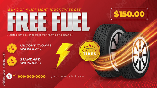 Tyre Store Banner Design. Black rubber tire landscape advertisement.