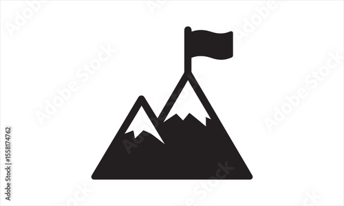 Mountain Peak with Flag Icon - Achievement & Goal Symbol