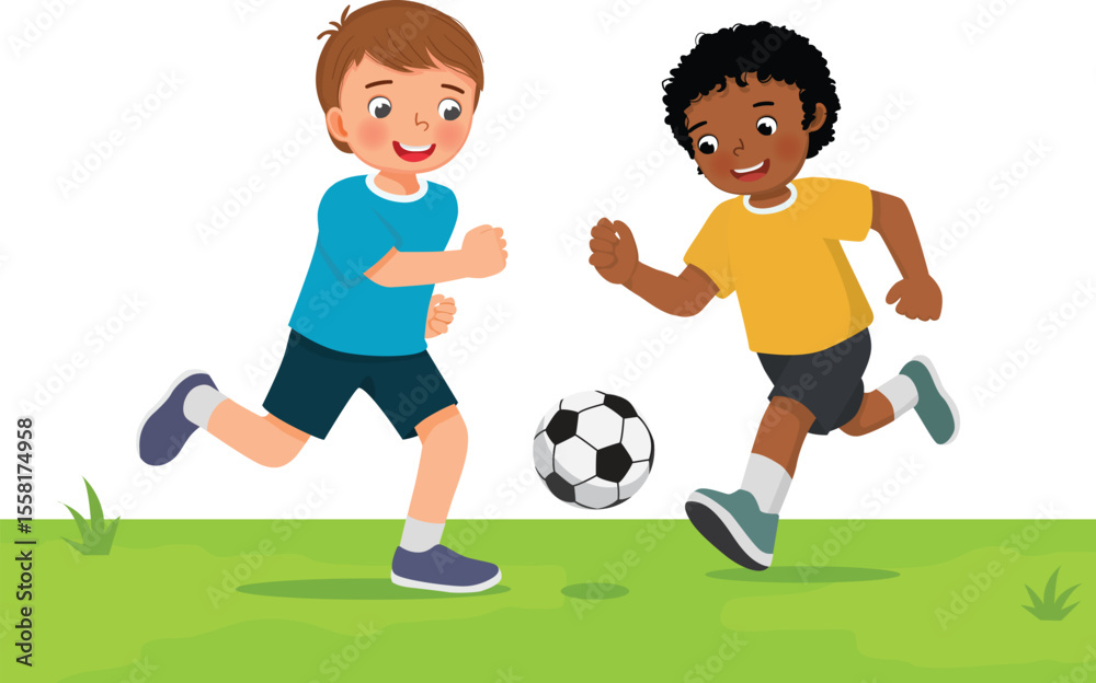 Little kids playing football soccer together in the field
Little kids playing football soccer together in the field