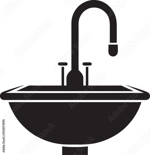Simple black silhouette of a bathroom sinks with faucet isolated on white background