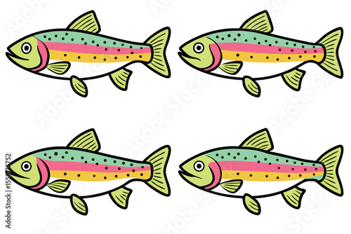 Hand-Drawn Vector Illustration Set of Rainbow Trout