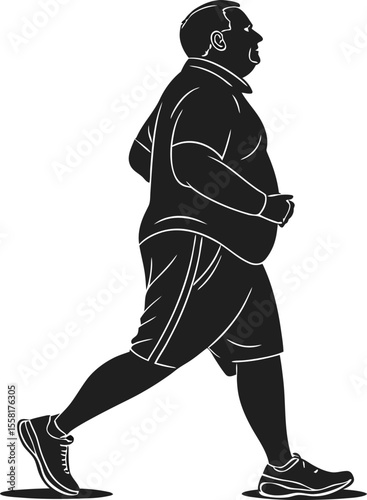 Silhouette of a plus size man in a confident pose isolated on transparent background