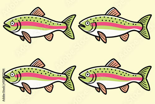 Hand-Drawn Vector Illustration Set of Rainbow Trout