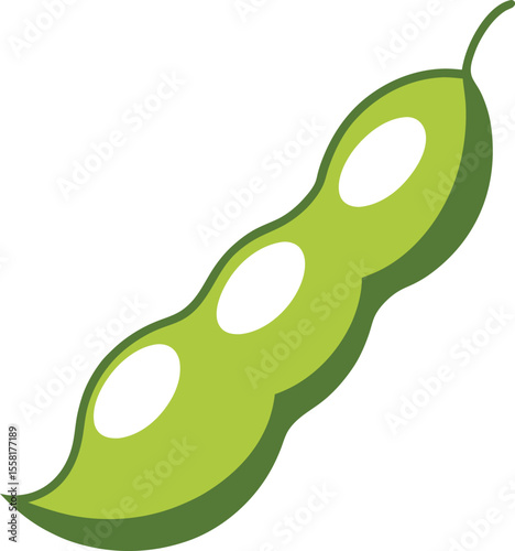 Green soybean pod with leaves silhouette isolated on white background