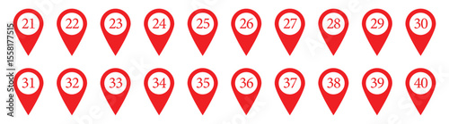 Location pin icon with number set. Bullet Points Numbers from One to nine and zero. Vector illustration in eps 10.
