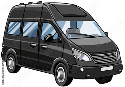 Modern Black Van Vector Illustration Isometric View
