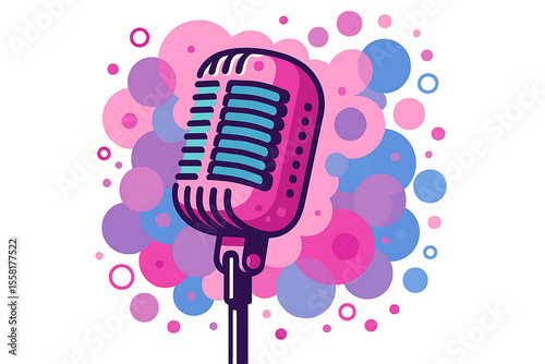Retro Vintage Microphone with Colorful Abstract Background