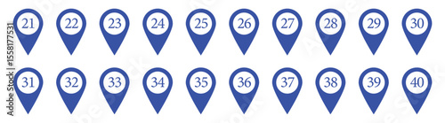 Location pin icon with number set. Bullet Points Numbers from One to nine and zero. Vector illustration in eps 10.