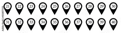 Location pin icon with number set. Bullet Points Numbers from One to nine and zero. Vector illustration in eps 10.