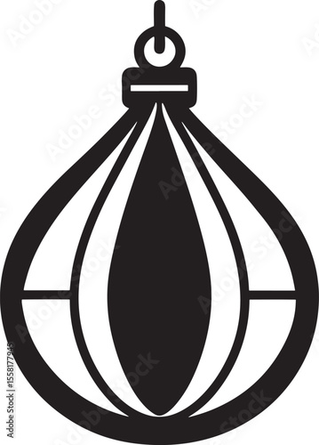 black silhouette of a punching bag hanging isolated on white background