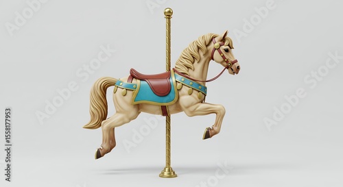 Antique carousel horse isolated on white background