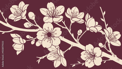 seamless pattern with flowers abstract floral backgrounds in dark red  background vector illustration.