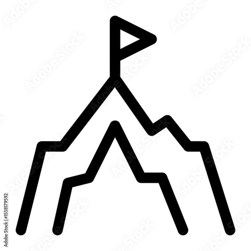 Mountain Peak With Flag Icon