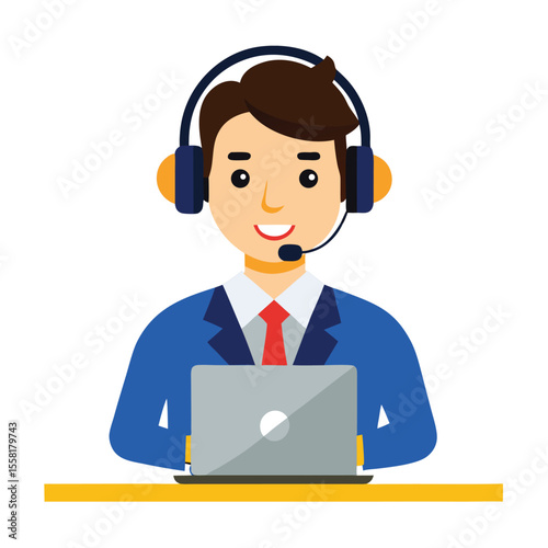 Online help worker answering call happily