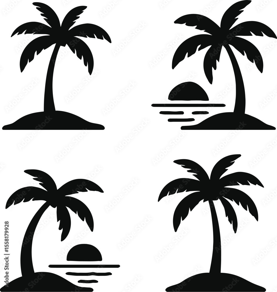Fototapeta premium Black palm tree silhouettes set
