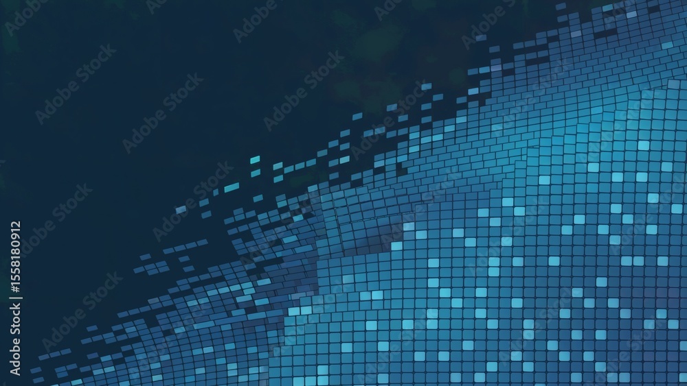 Naklejka premium Diagonal pixel gradient shifting from bright azure to dark navy in a minimalist tech background with binary data effect