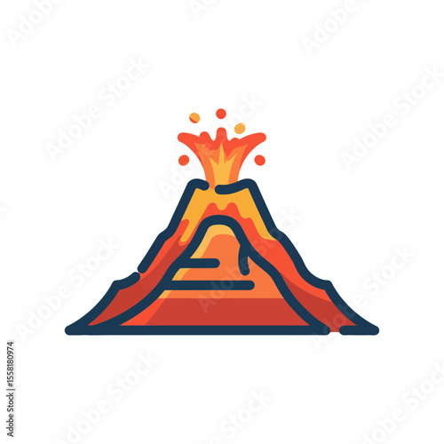 Powerful illustration depicting an active volcano mountain peak undergoing a dramatic fiery eruption spewing molten lava smoke and glowing sparks vivid vector art representing