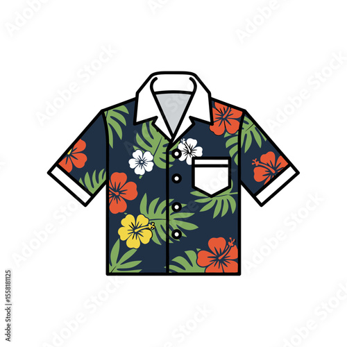 Colorful tropical aloha shirt vector illustration featuring bright floral pattern perfect for summer vacation beach travel and casual fashion apparel design elements