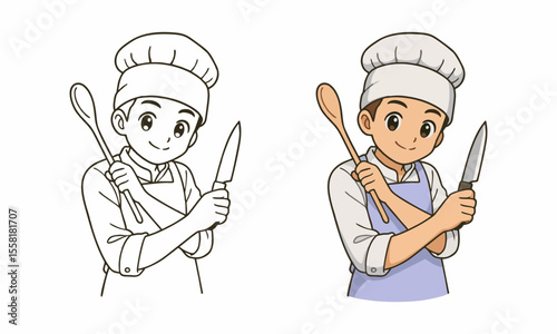 chef with kitchen appliances coloring page for kids