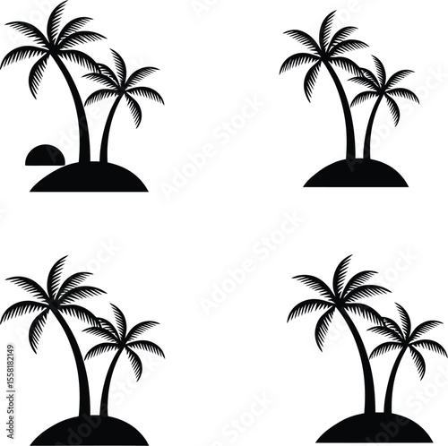 palm trees collection, set silhouette